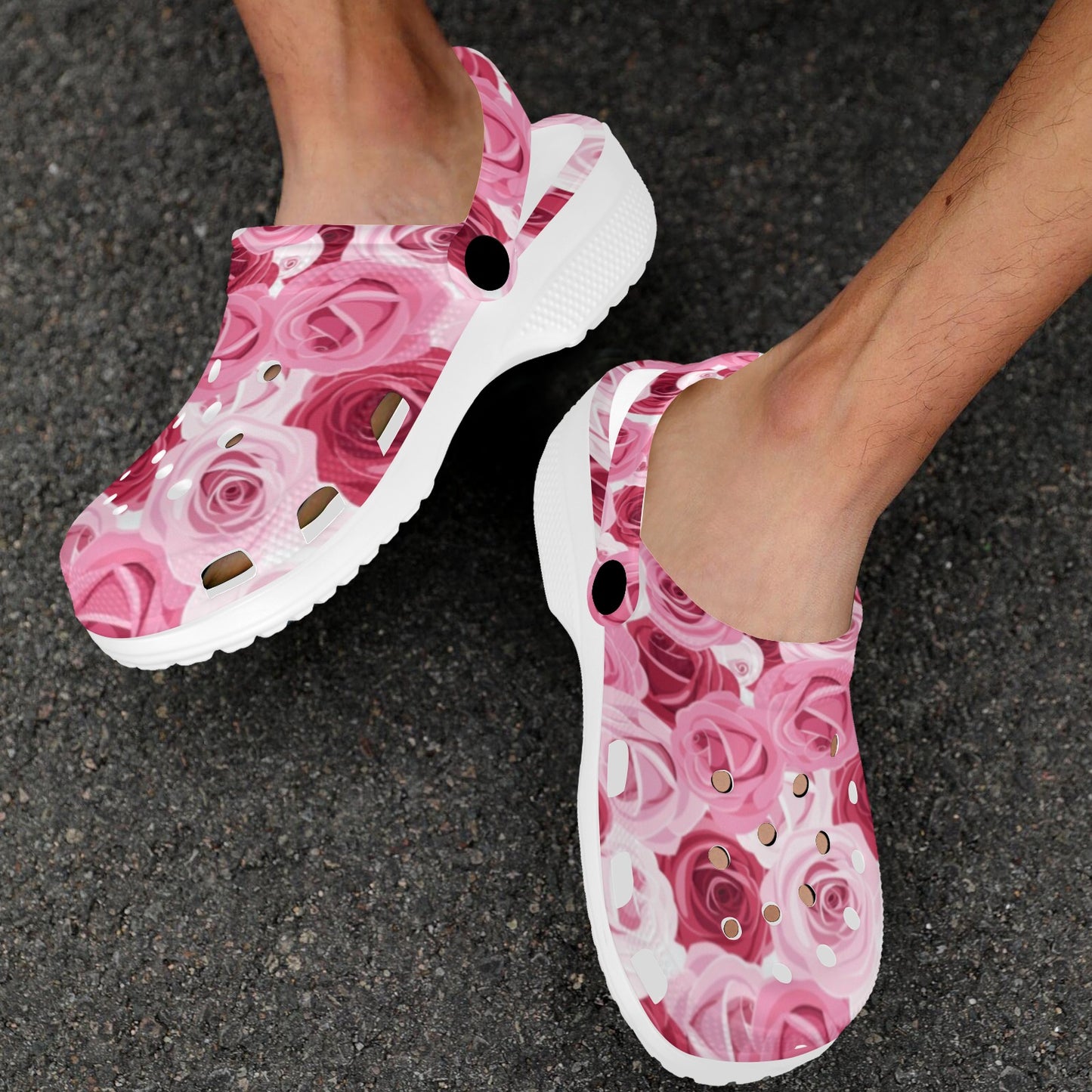 Pink Red Rose Pattern Print Unisex Clogs Shoes