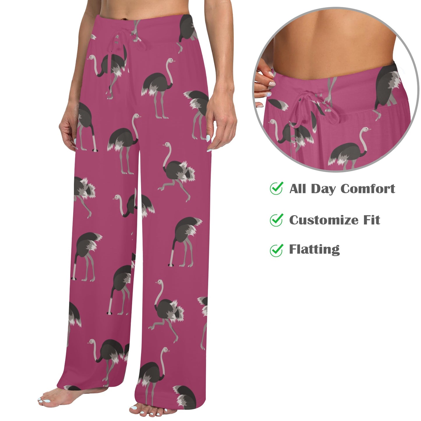Emu Pattern Print Design 02 Women's Wide Leg Lounge Pants