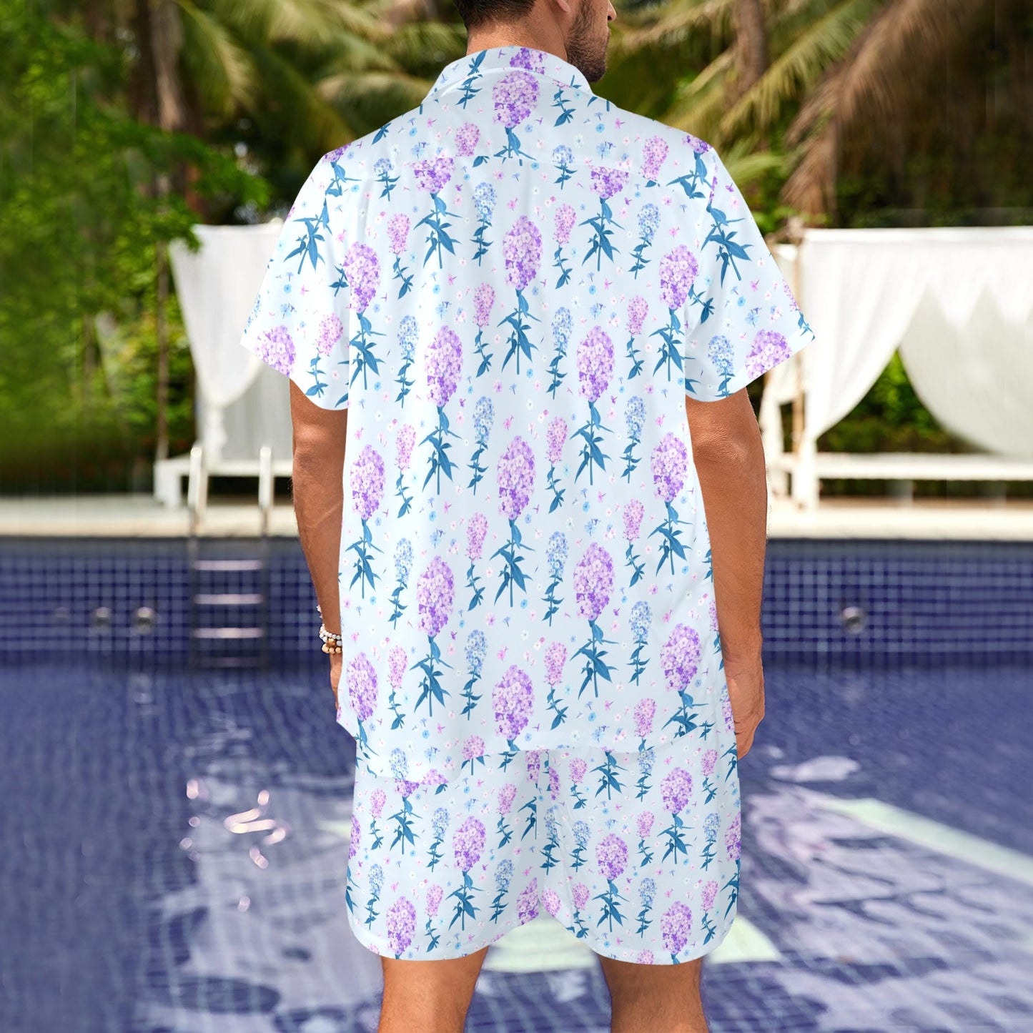 Lilac Pattern Print Design LI05 Men's Beach Shirt and Shorts Set
