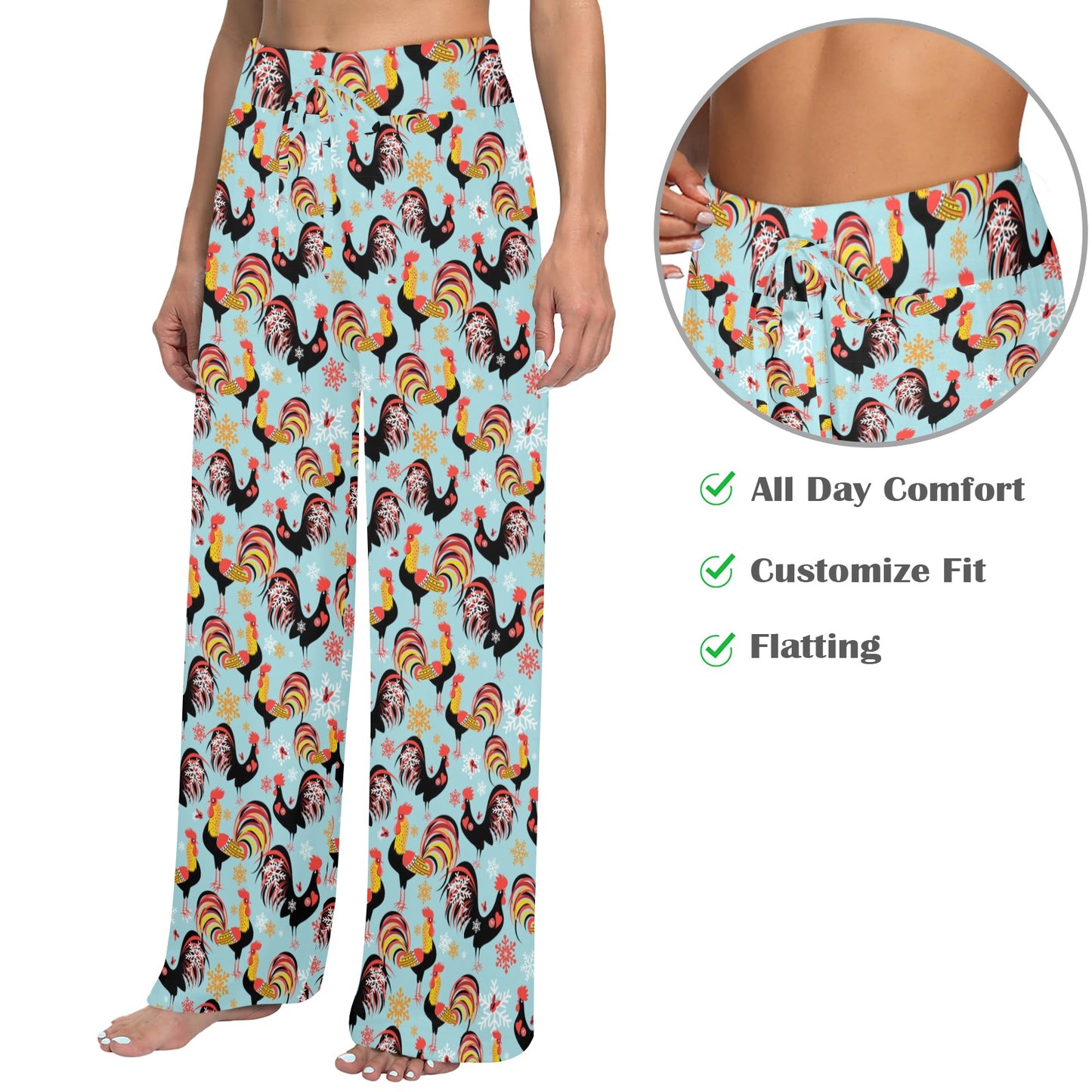 Rooster Themed Design Women's Wide Leg Lounge Pants