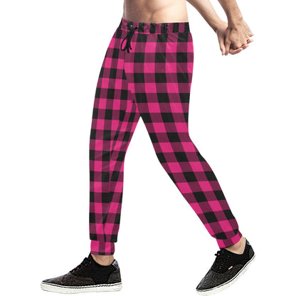 Pink Tartan Plaid Pattern Men's Sweatpants