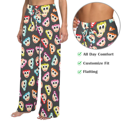 Monkey Head Design Themed Print Women's Wide Leg Lounge Pants