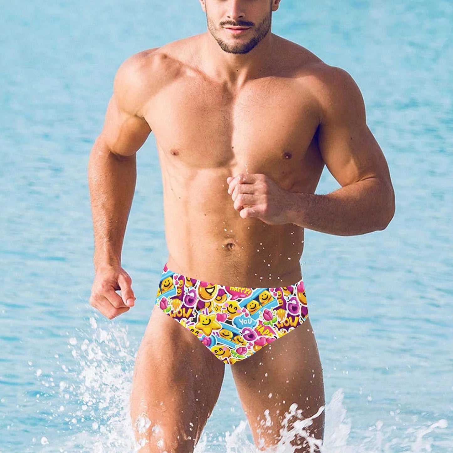 Emoji Sticker Print Pattern Men's Swimming Briefs