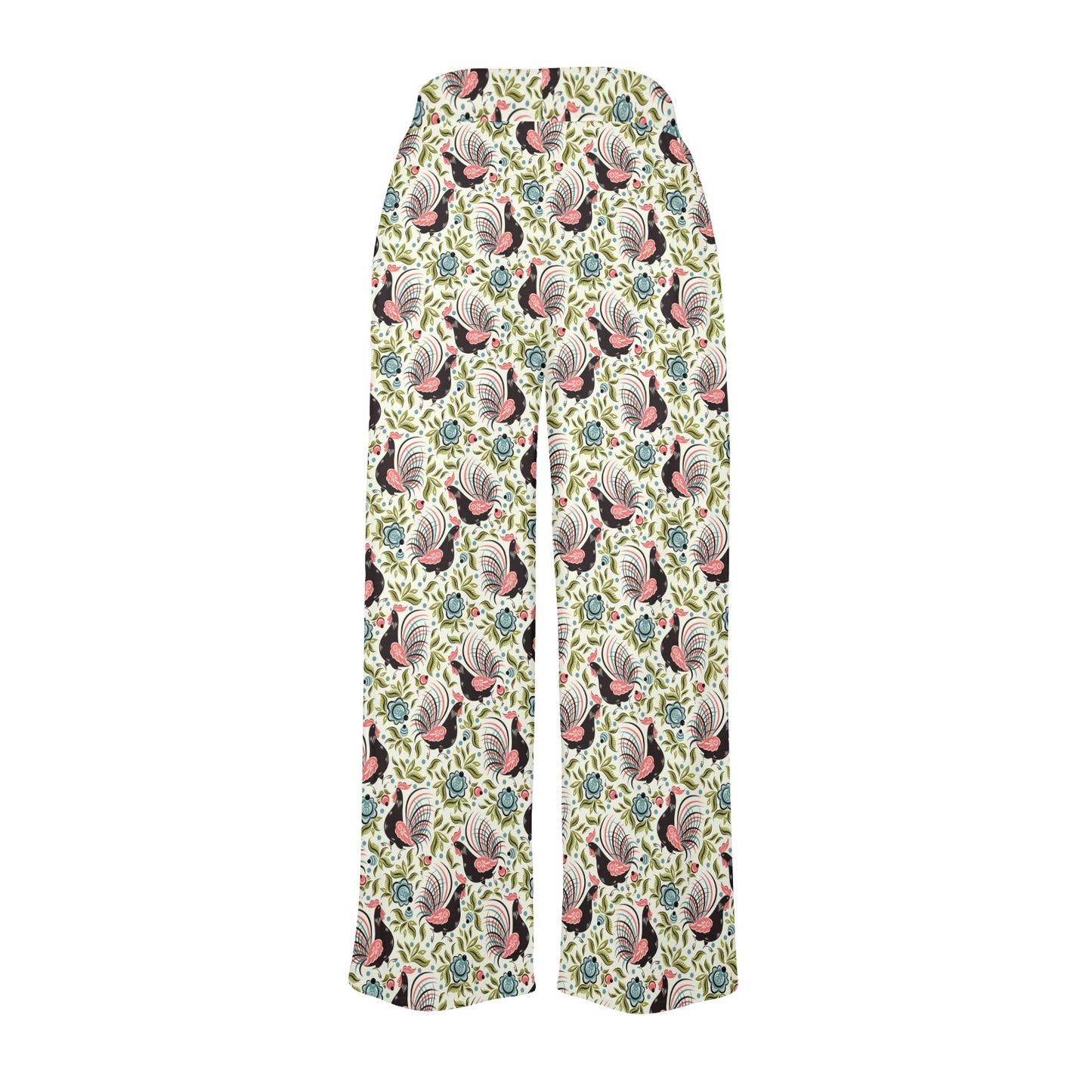 Rooster Print Design Women's Wide Leg Lounge Pants