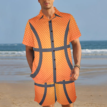 Basketball Texture Print Pattern Men's Beach Shirt and Shorts Set