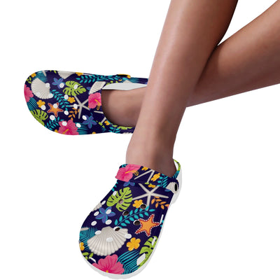 Beach Seashell Floral Theme Unisex Clogs Shoes