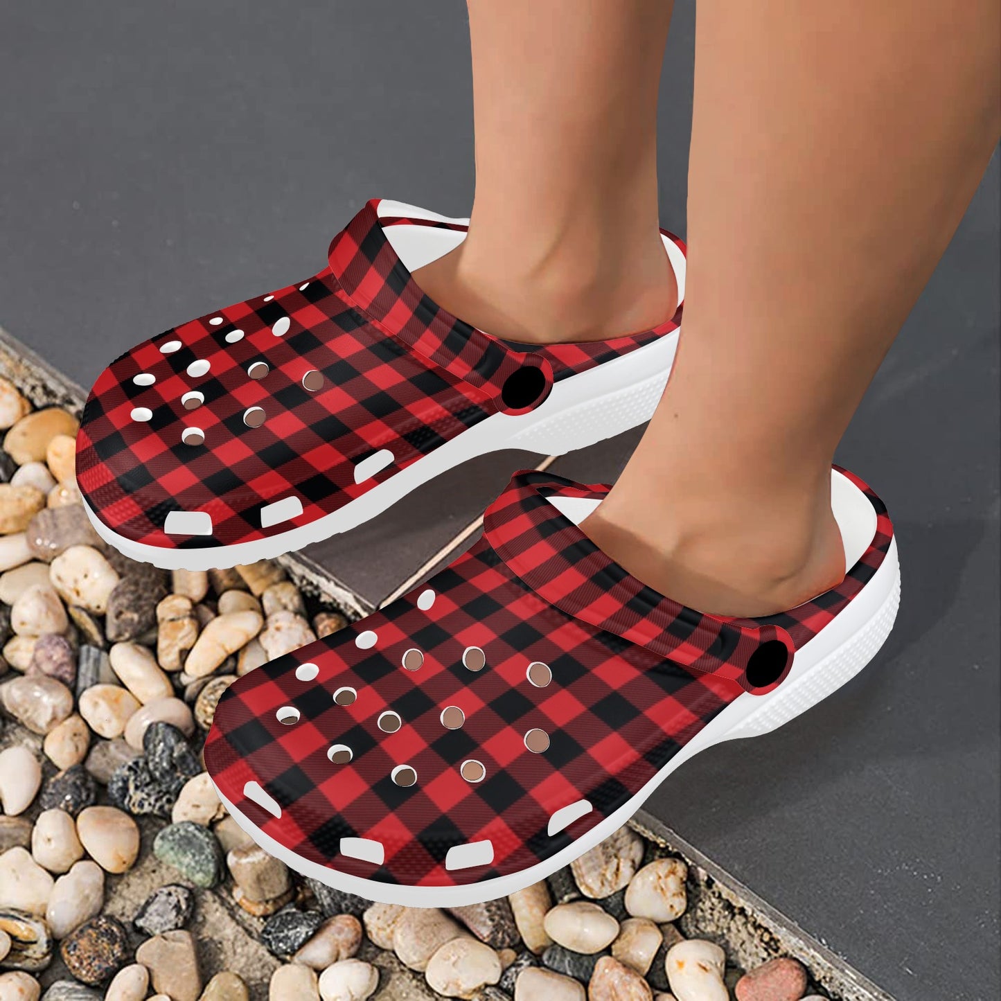 Red Black Buffalo Tartan Plaid Pattern Unisex Clogs Shoes