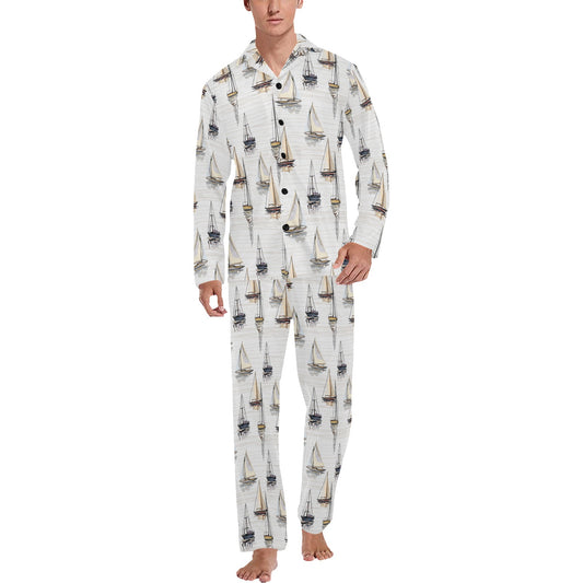 Sailboat Paint Pattern Print Design LKS307 Men's Long Pajama Set