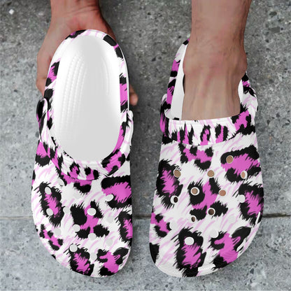 Leopard Pink Skin Print Unisex Clogs Shoes