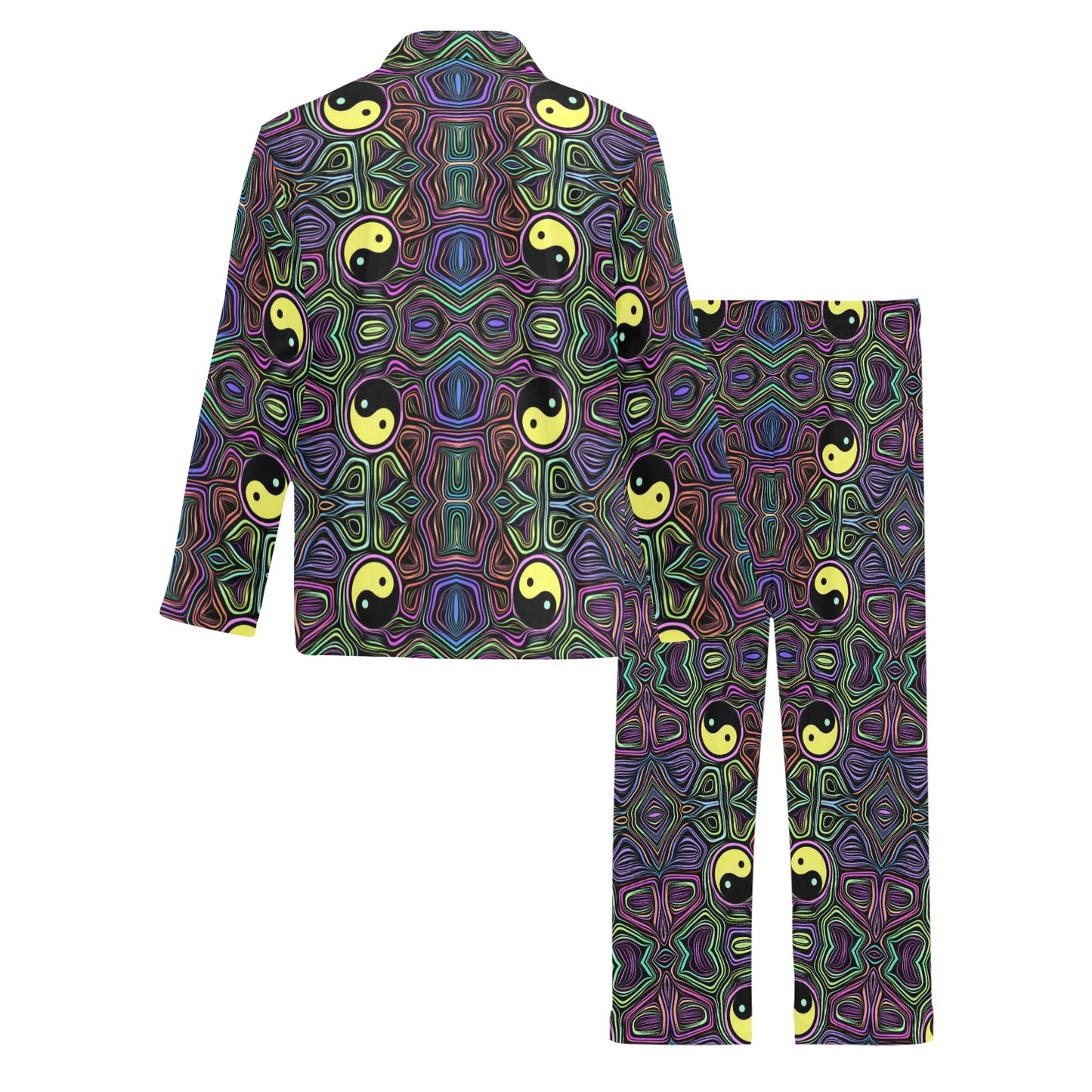 Yin Yang Neon Color Design Print Men's Long Pajama Set