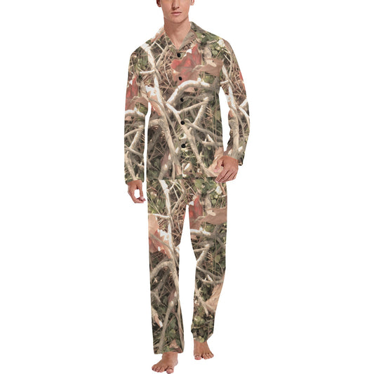 Camouflage Realistic Tree Authumn Print Men's Long Pajama Set