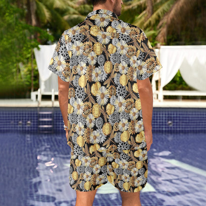 Steampunk Dragonfly Print Design LKS302 Men's Beach Shirt and Shorts Set