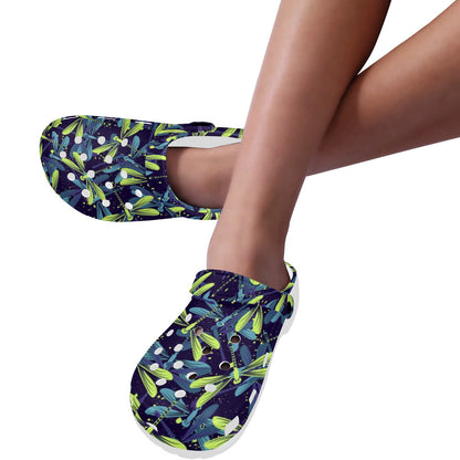 Dragonfly Lime Blue Print Pattern Unisex Clogs Shoes