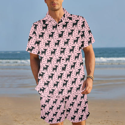 Chihuahua Pink Print Pattern Men's Beach Shirt and Shorts Set