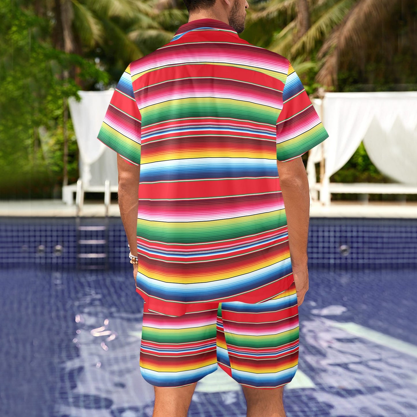 Serape Pattern Men's Beach Shirt and Shorts Set