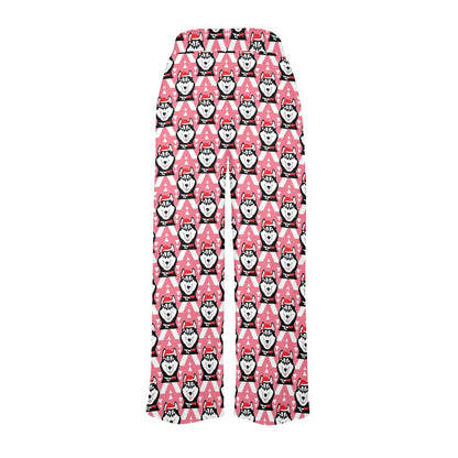 Siberian Huskies Christmas Themed Print Design LKS302 Women's Wide Leg Lounge Pants