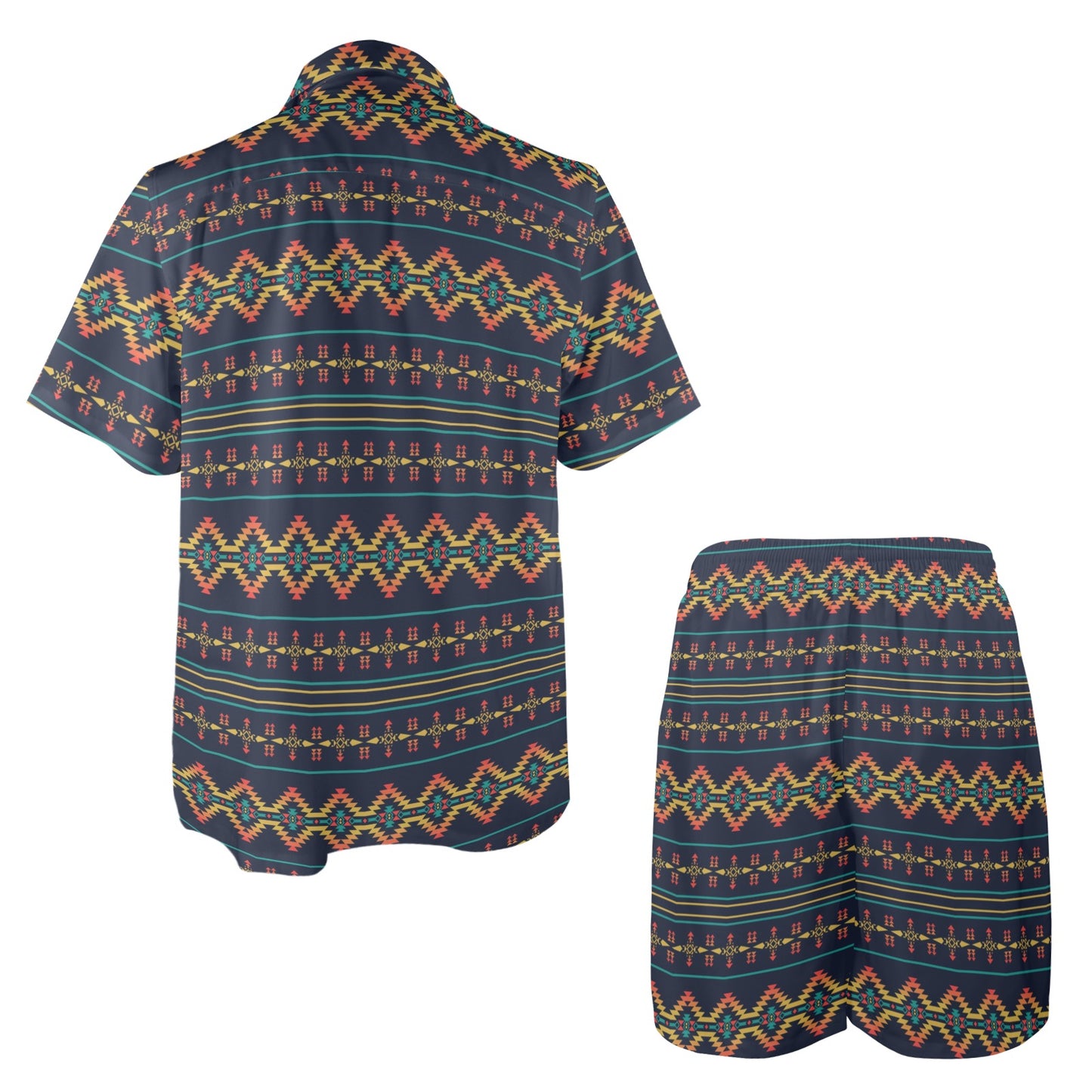 Southwest American Design Themed Print Men's Beach Shirt and Shorts Set