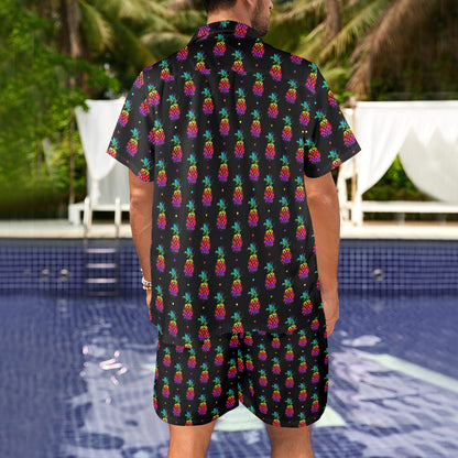 Pineapple Rainbow Dot Print Men's Beach Shirt and Shorts Set