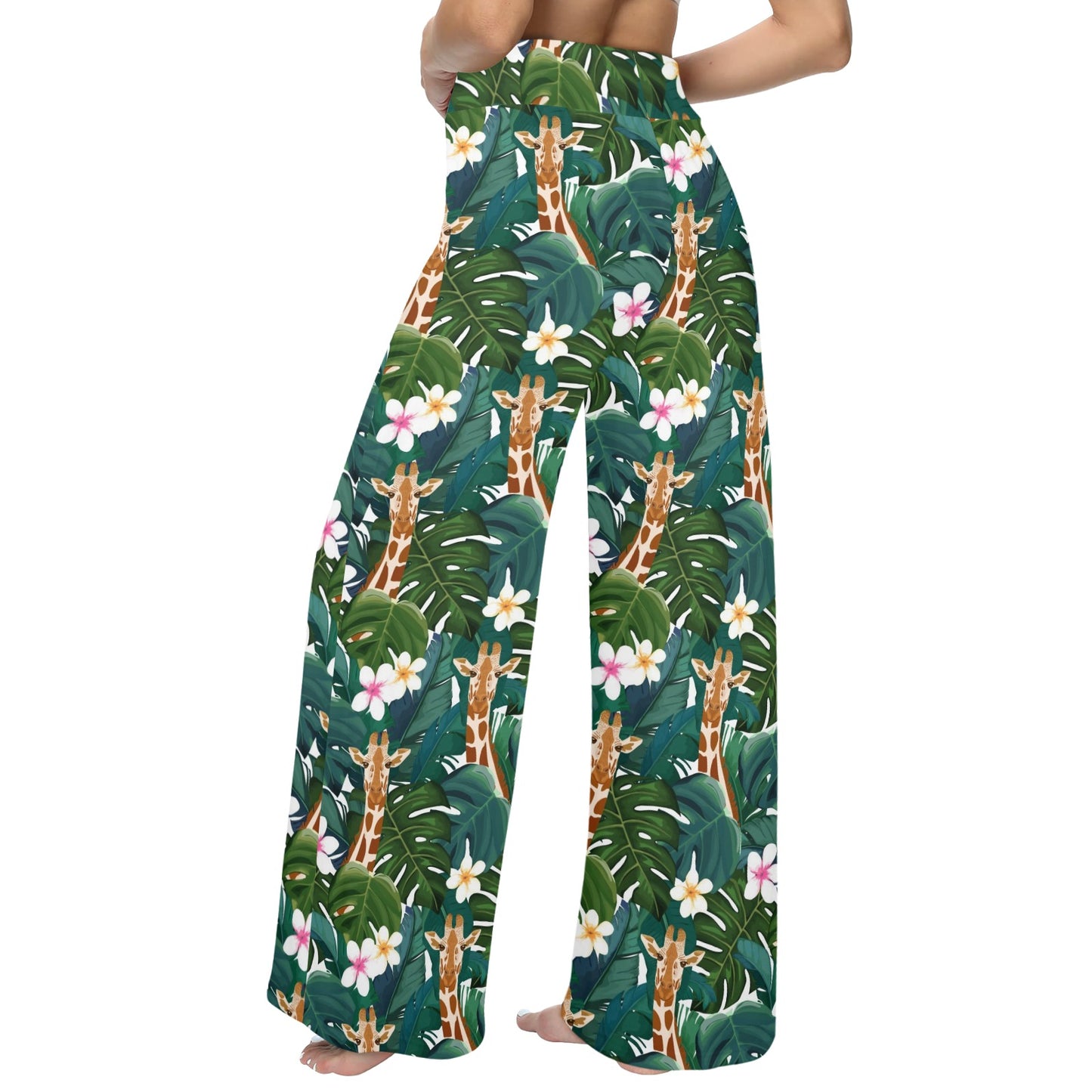 Giraffe Jungle Design Print Women's Wide Leg Lounge Pants