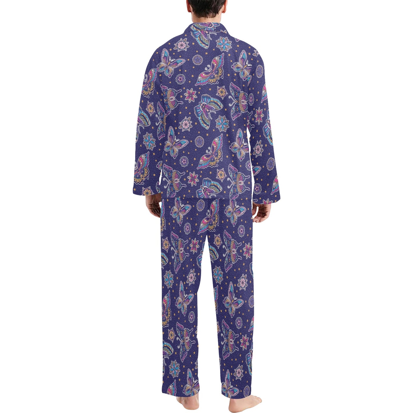 Butterfly Print Design LKS303 Men's Long Pajama Set