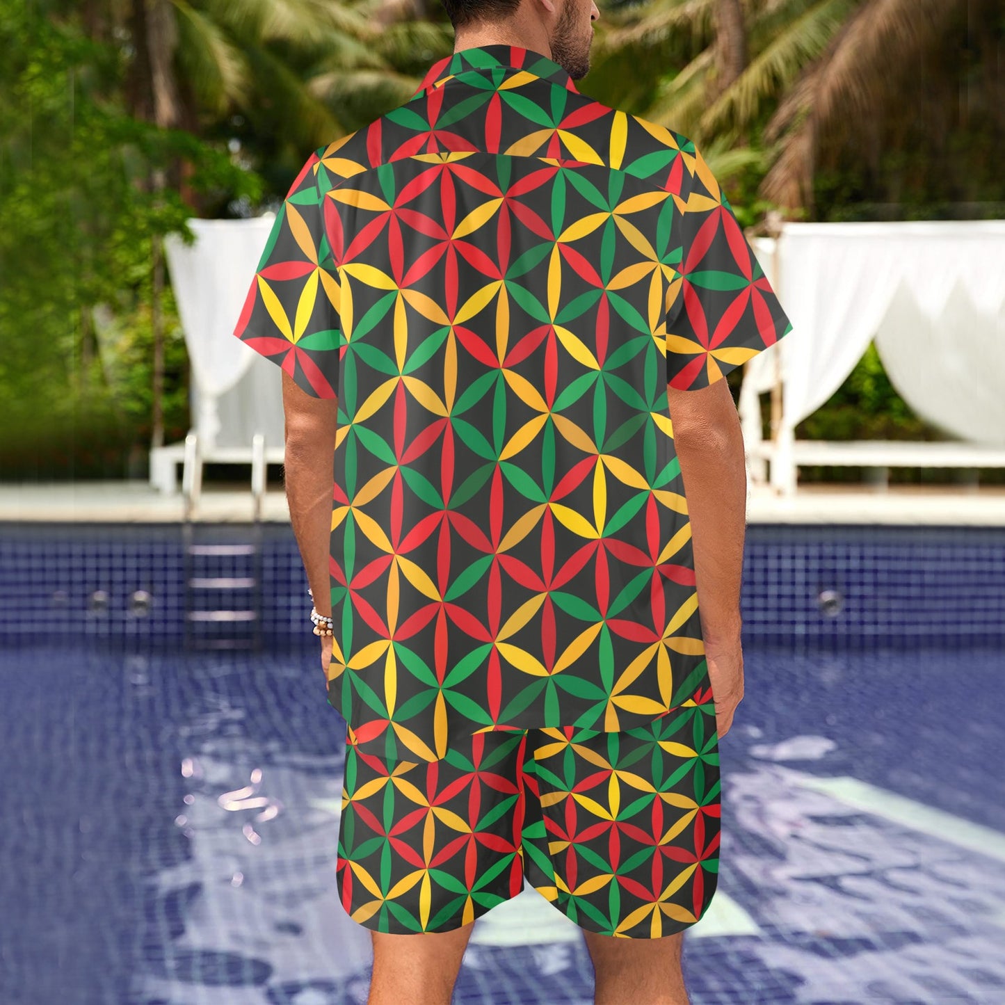 Rasta Pattern Print Design A04 Men's Beach Shirt and Shorts Set