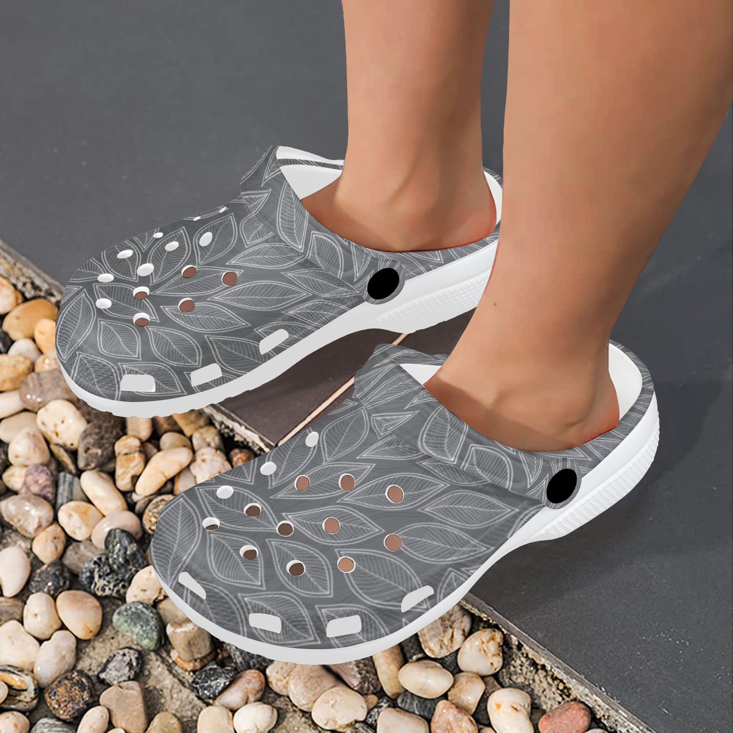 Elm Leave Grey Print Pattern Unisex Clogs Shoes