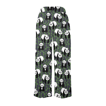 Panda Bear Bamboo Themed Print Women's Wide Leg Lounge Pants