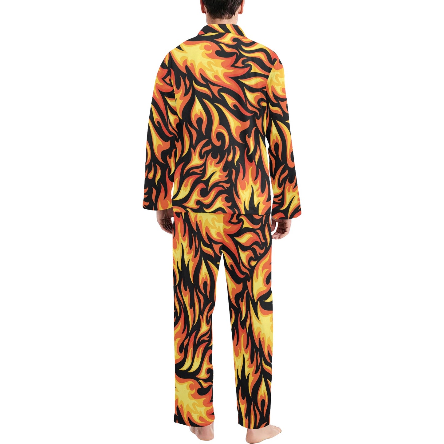 Flame Fire Design Pattern Men's Long Pajama Set