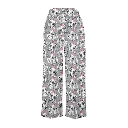Maltese Pattern Print Design 01 Women's Wide Leg Lounge Pants