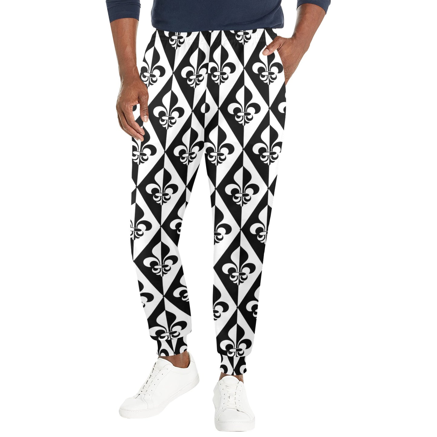 Fleur De Lis Black White Pattern Print Design 02 Men's Casual Track Pants