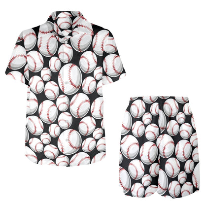 Baseball Black Background Men's Beach Shirt and Shorts Set