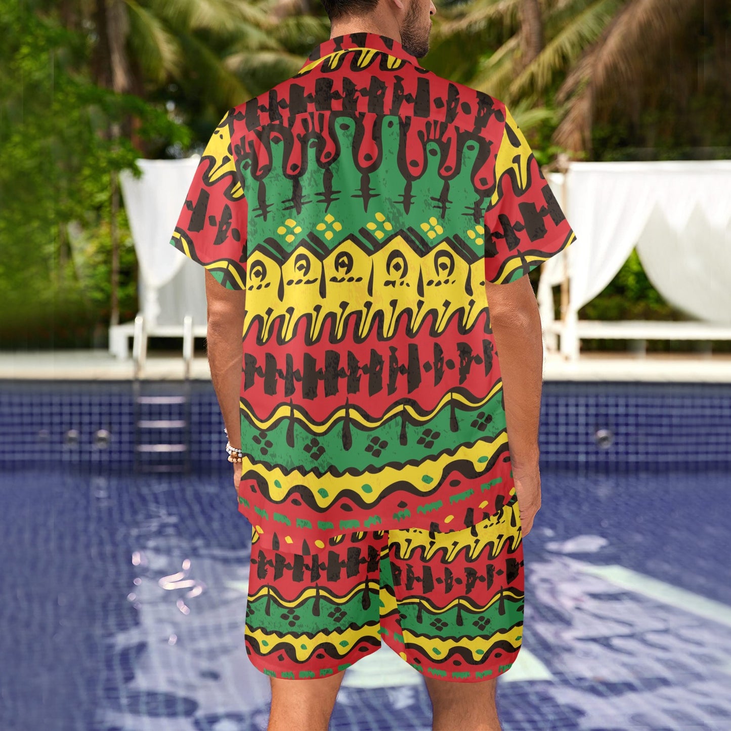 Rasta Pattern Print Design A01 Men's Beach Shirt and Shorts Set
