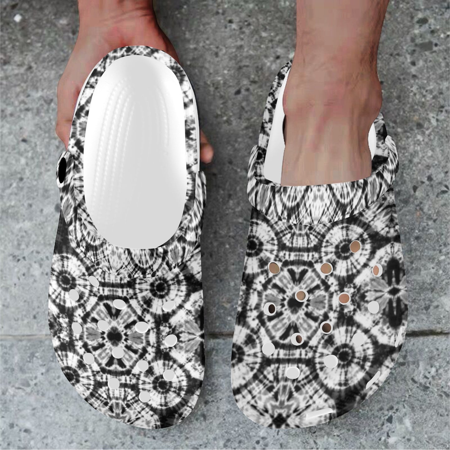 Tie Dye Black White Design Print Unisex Clogs Shoes
