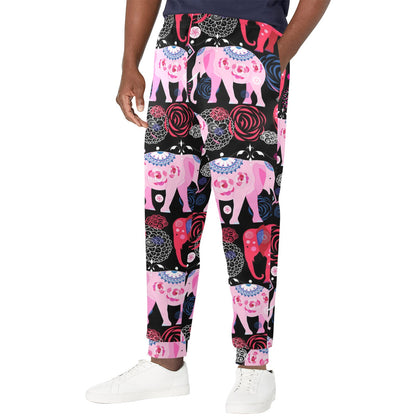 Pink Elephant Pattern Men's Casual Track Pants