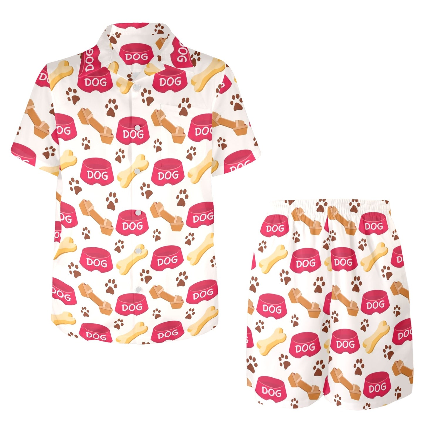 Dog paw bone Design Print Pattern JJ0119 Men's Beach Shirt and Shorts Set