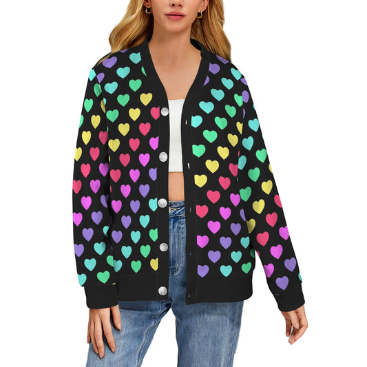 Heart Rainbow Pattern Print Design HE02 Women's Cardigan
