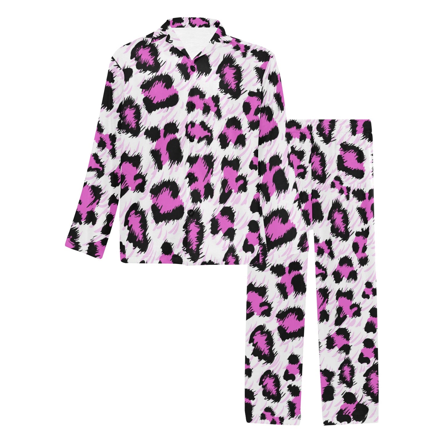 Leopard Pink Skin Print Men's Long Pajama Set
