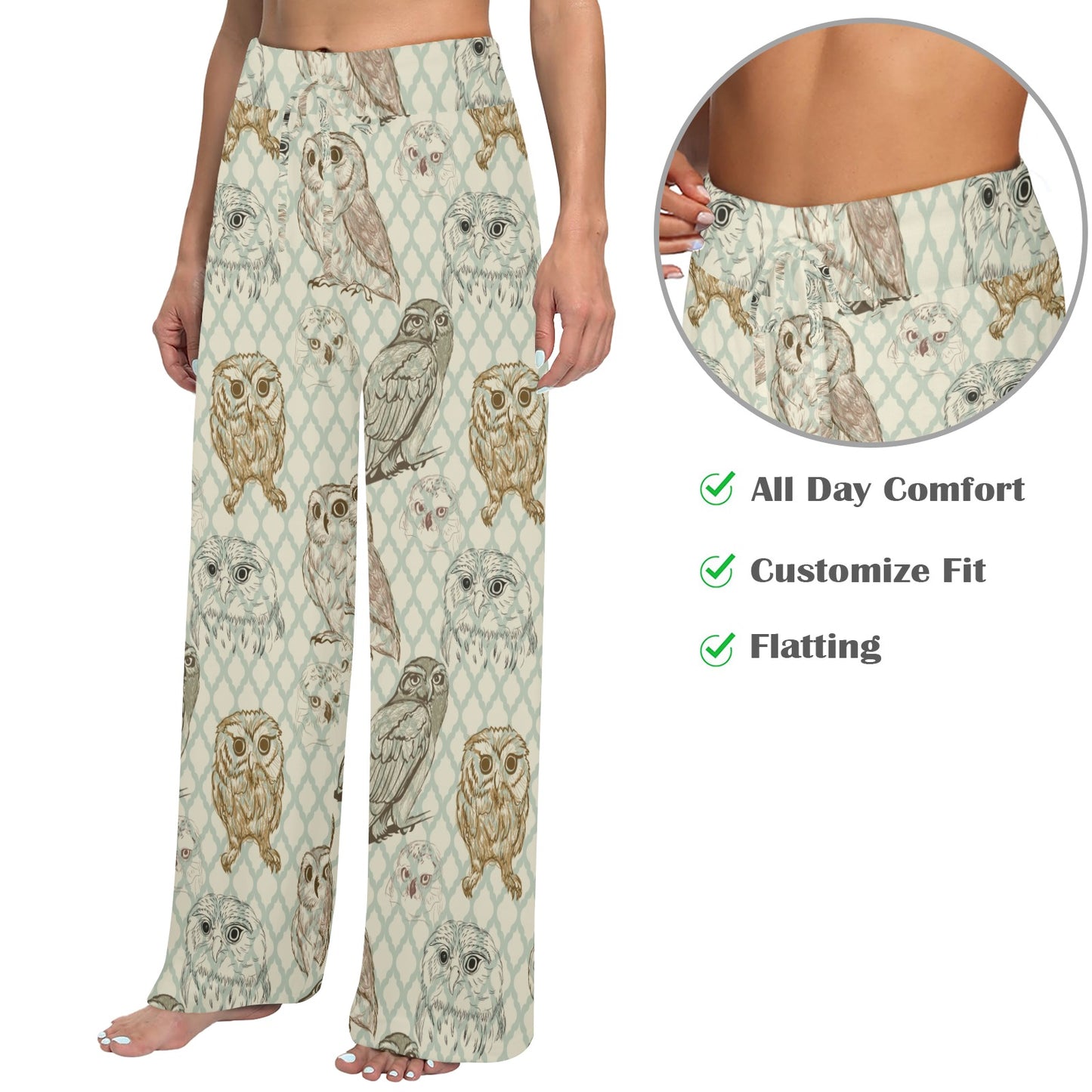 Owl Pattern Print Design A03 Women's Wide Leg Lounge Pants