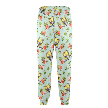Bird with Red Flower Print Pattern Men's Casual Track Pants