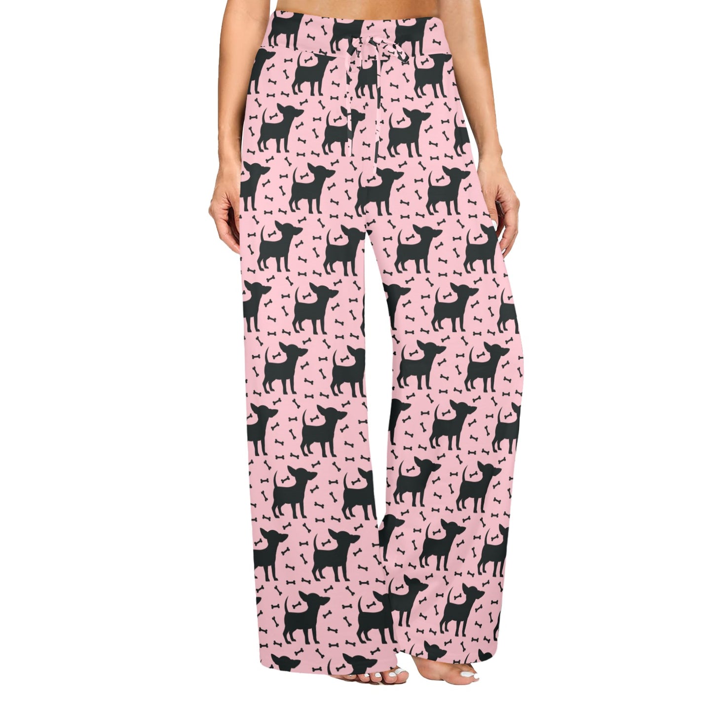 Chihuahua Pink Print Pattern Women's Wide Leg Lounge Pants
