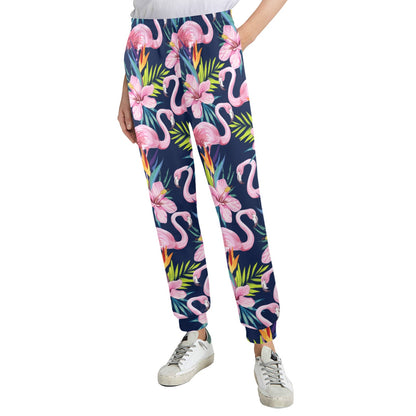 Flamingo Hibiscus Print Women's Casual Track Pants