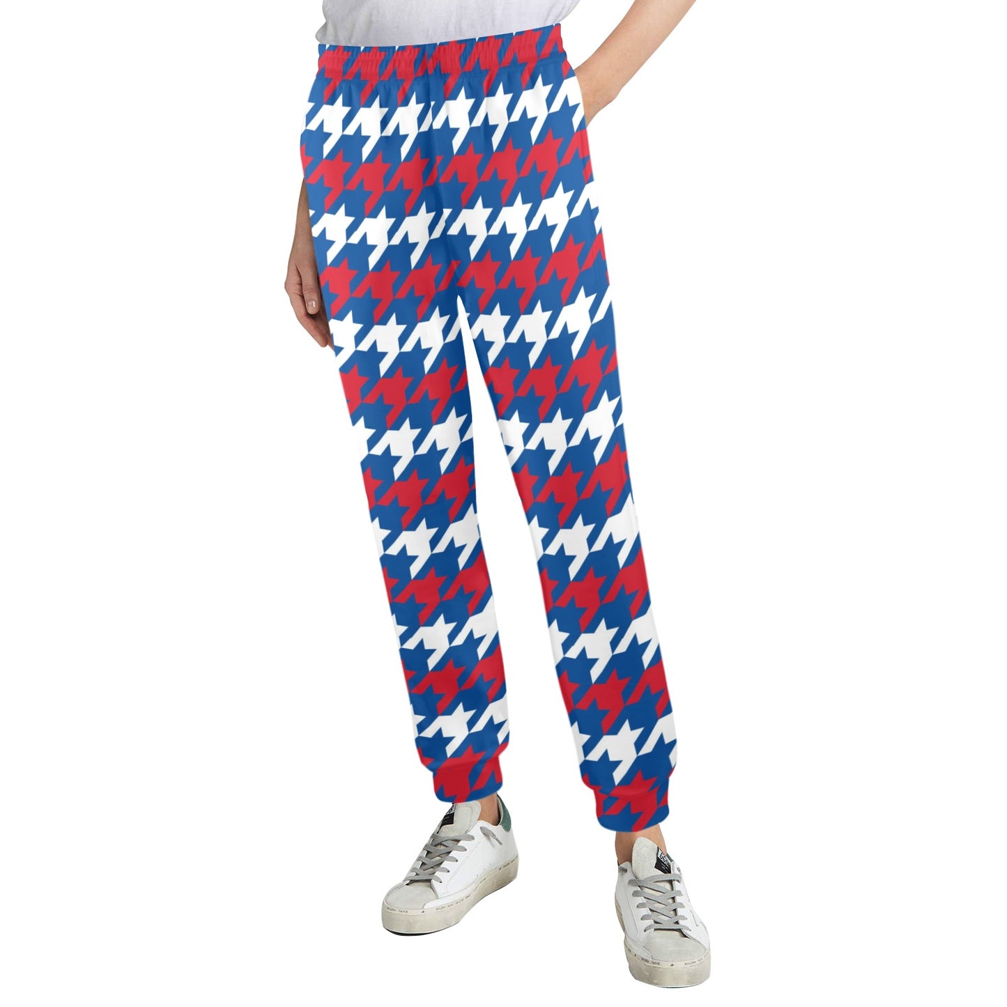 Patriotic Houndstooth Pattern Print Design A02 Women's Casual Track Pants