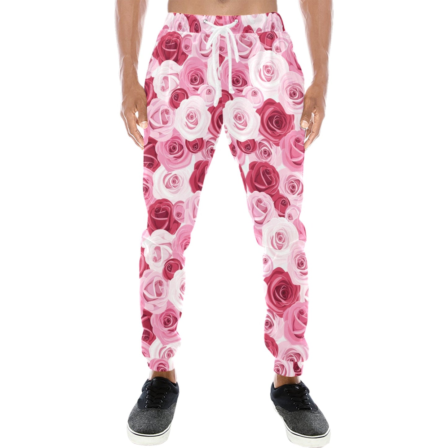 Pink Red Rose Pattern Print Men's Sweatpants