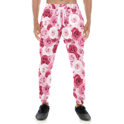 Pink Red Rose Pattern Print Men's Sweatpants