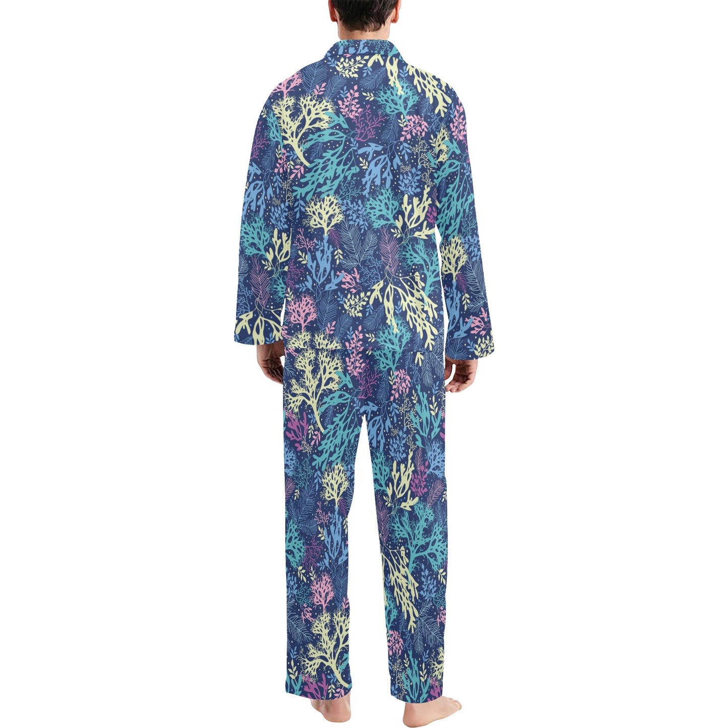Seaweed Print Design LKS301 Men's Long Pajama Set