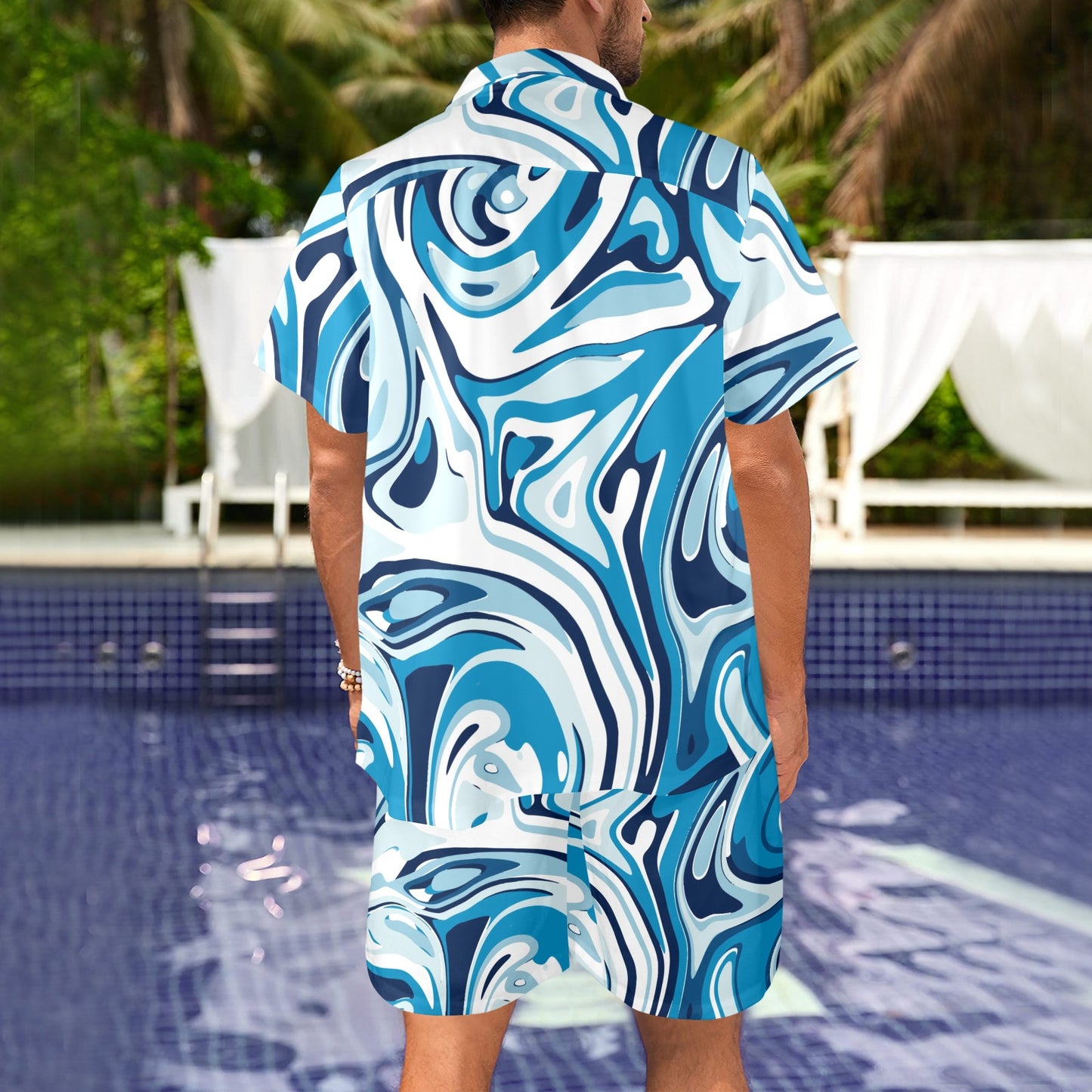 Liquid Pattern Print Design 05 Men's Beach Shirt and Shorts Set