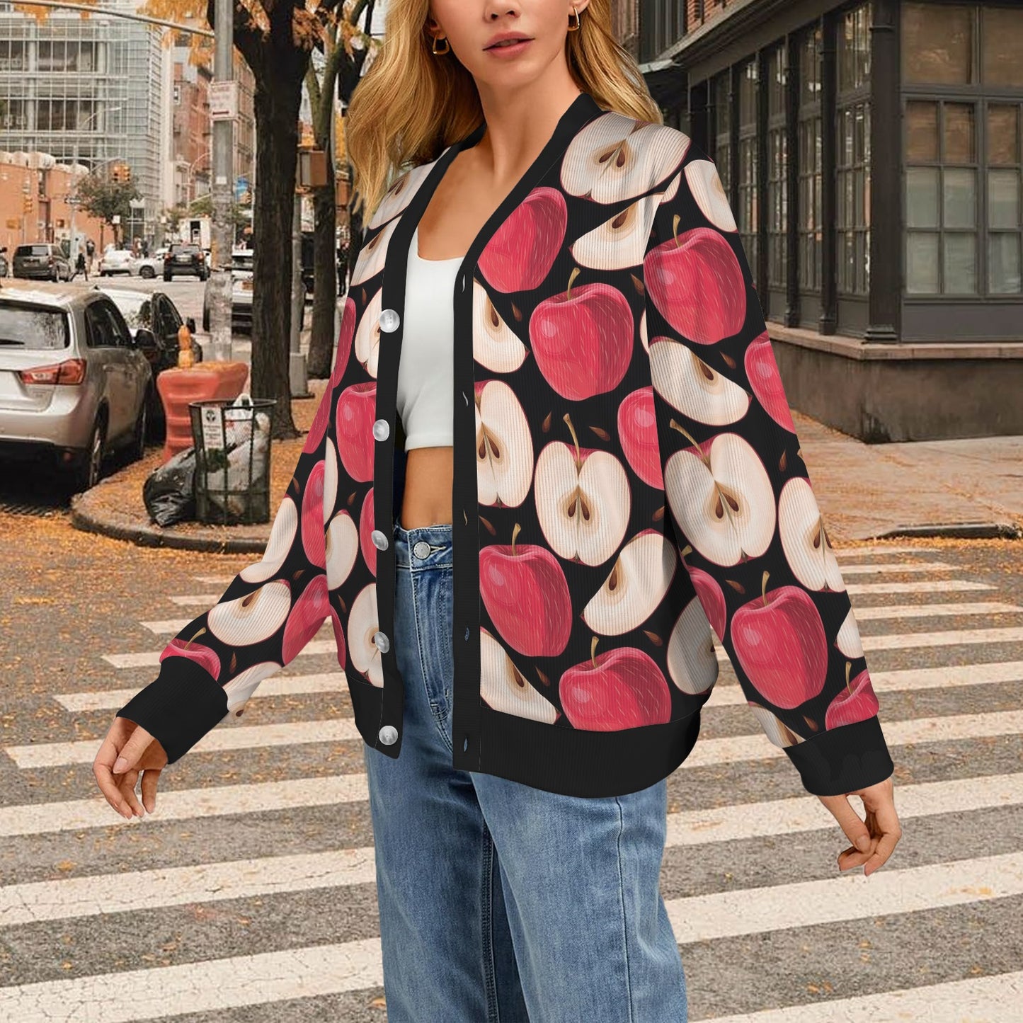 Apple Pattern Print Design AP02 Women's Cardigan