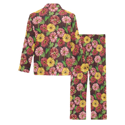 Daisy Gerbera Print Pattern Men's Long Pajama Set