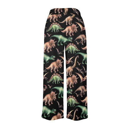 Dinosaur Print Pattern Women's Wide Leg Lounge Pants