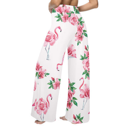 Flamingo Rose Pattern Women's Wide Leg Lounge Pants